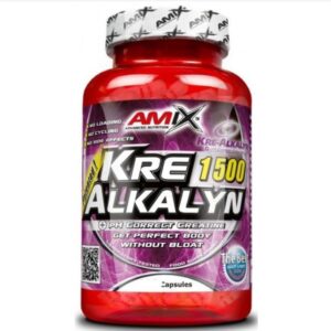 Imagem do suplemento AMIX Kre-Alkalyn 150 Cápsulas. Creatina tamponada de alta absorção, ideal para força, potência muscular e recuperação sem retenção de líquidos.